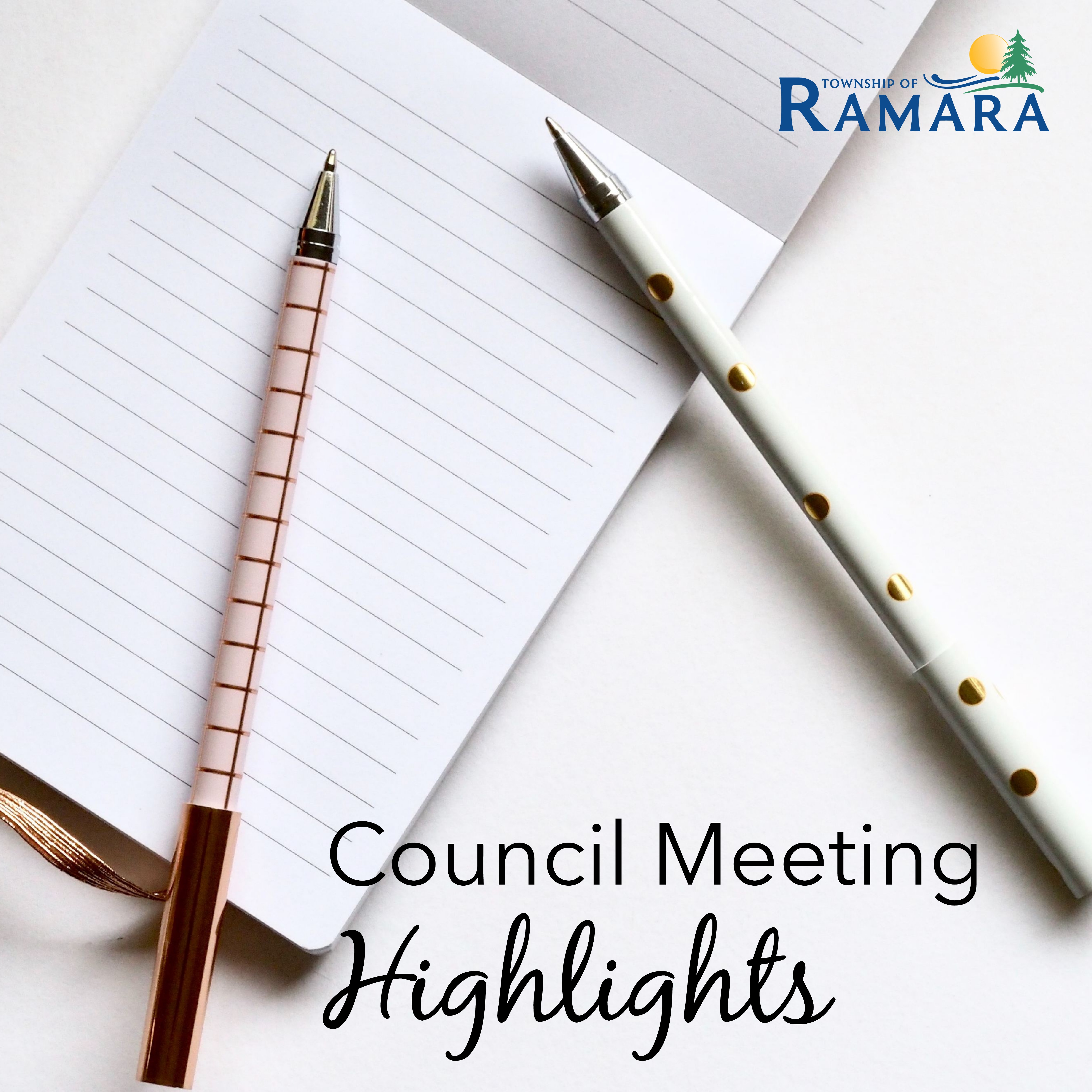 A picture with a pen with the wording, 'Council Highlights.'